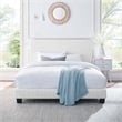 Pemberly Row Modern Velvet Channel Tufted Performance Full Platform Bed in White