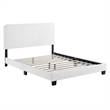 Pemberly Row Modern Velvet Channel Tufted Performance Full Platform Bed in White