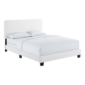 Pemberly Row Modern Velvet Channel Tufted Performance King Bed in White