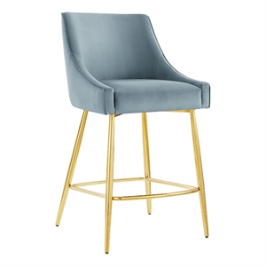 Pemberly Row 25.5&quot Velvet Counter Stool with Gold Legs in Light Blue