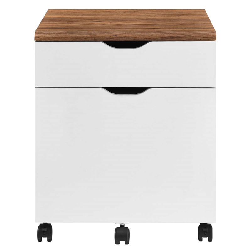 Pemberly Row Wood File Cabinet with Plastic Casters in Walnut/White
