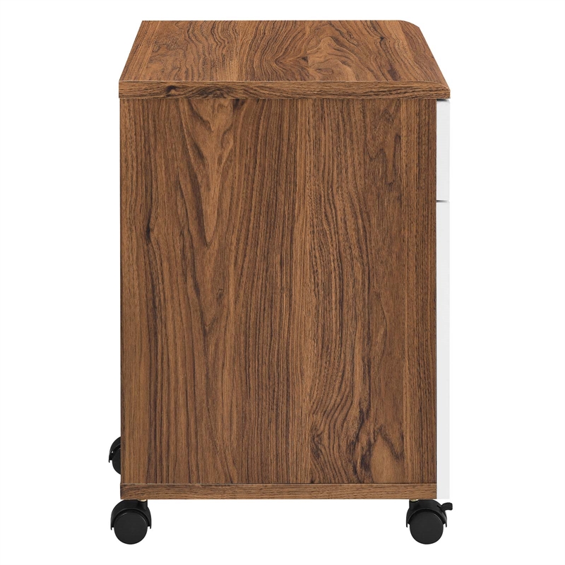 Pemberly Row Wood File Cabinet with Plastic Casters in Walnut/White