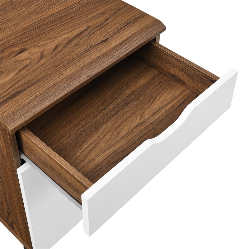 Pemberly Row Wood File Cabinet with Plastic Casters in Walnut/White