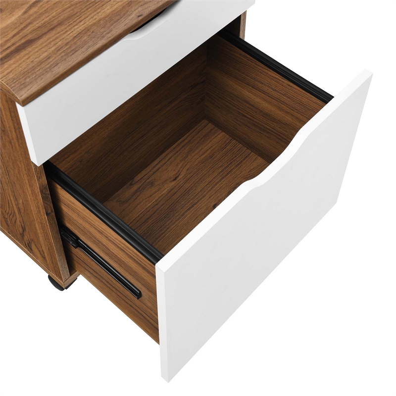 Pemberly Row Wood File Cabinet with Plastic Casters in Walnut/White