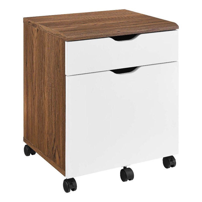 Pemberly Row Wood File Cabinet with Plastic Casters in Walnut/White