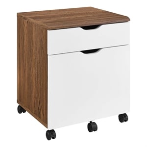 Pemberly Row Wood File Cabinet with Plastic Casters in Walnut/White