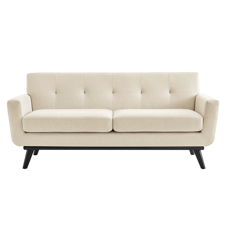 Pemberly Row Tufted Back Upholstered Fabric Loveseat in Beige