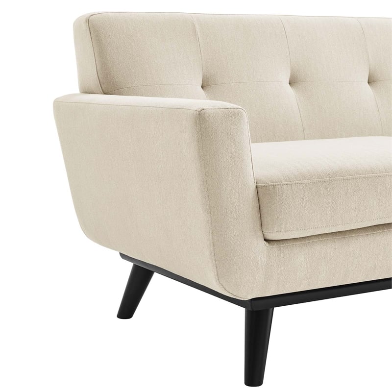 Pemberly Row Tufted Back Upholstered Fabric Loveseat in Beige