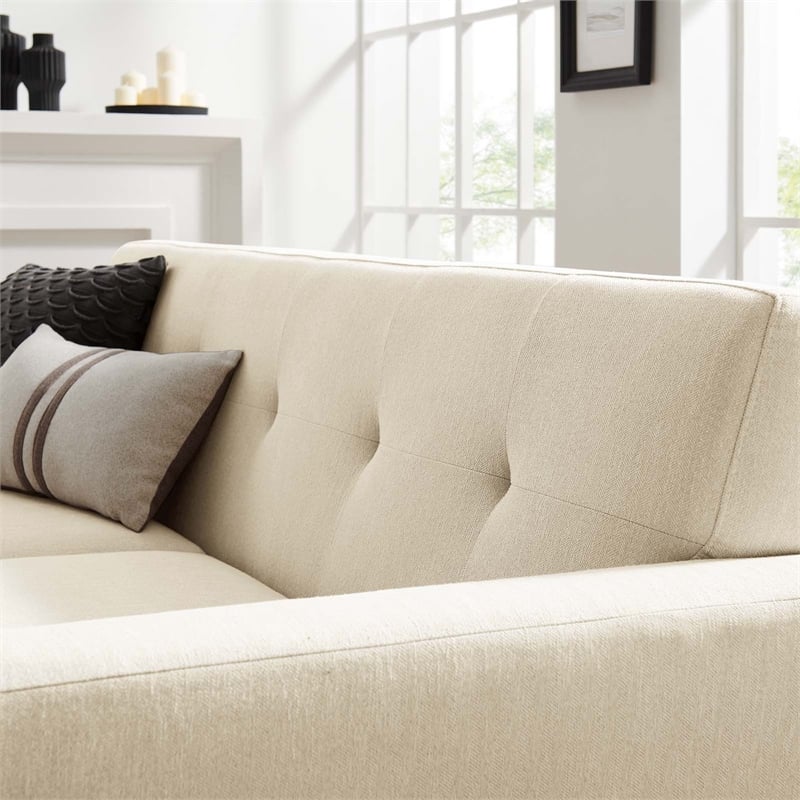 Pemberly Row Tufted Back Upholstered Fabric Loveseat in Beige