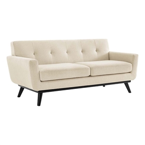 Pemberly Row Tufted Back Upholstered Fabric Loveseat in Beige