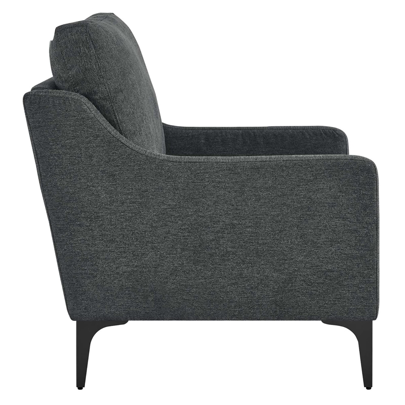 Pemberly Row Upholstered Fabric and Metal Armchair in Charcoal
