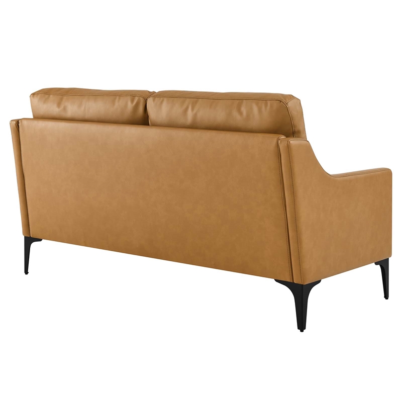 Pemberly Row Modern Style Leather and Metal Loveseat in Tan Finish