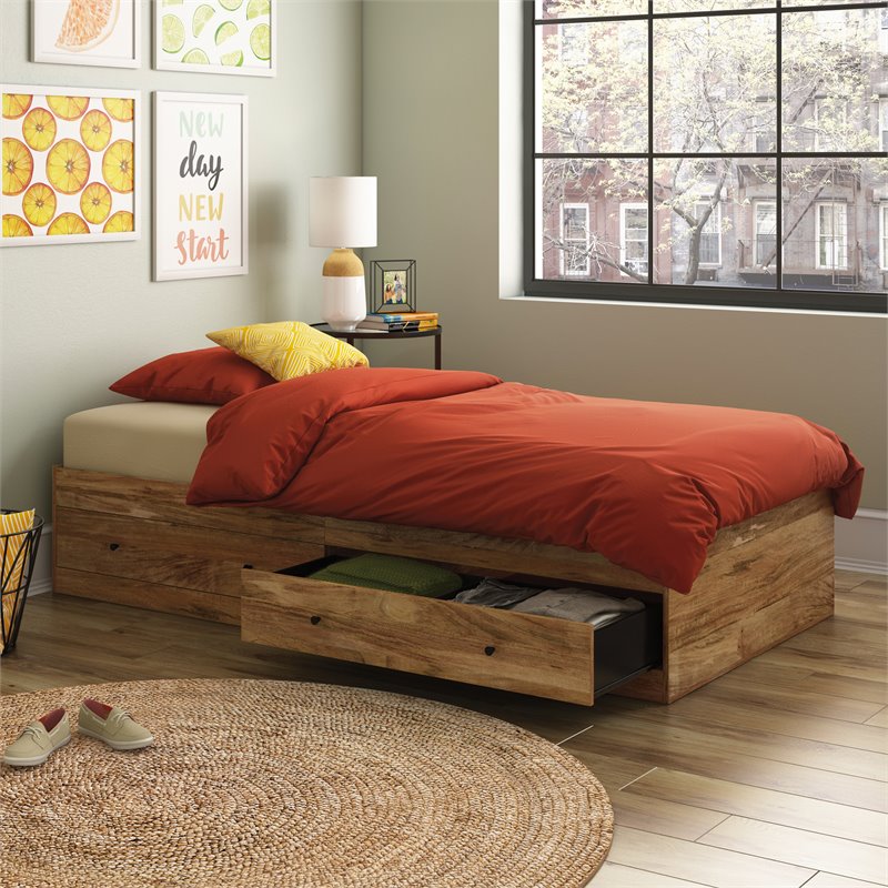 Pemberly Row Farmhouse Wood Twin Bed in Sindoori Mango/Brown