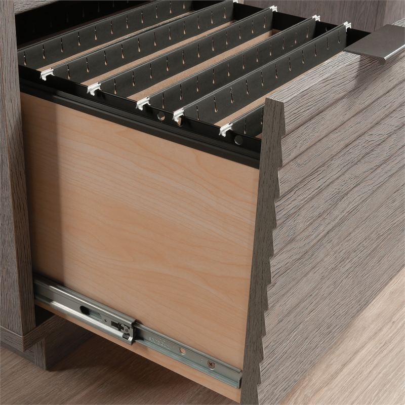 Pemberly Row Engineered Wood L-Shaped Desk in Ashen Oak Finish