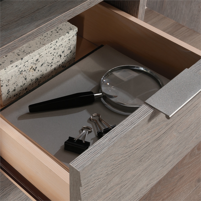 Pemberly Row Engineered Wood L-Shaped Desk in Ashen Oak Finish