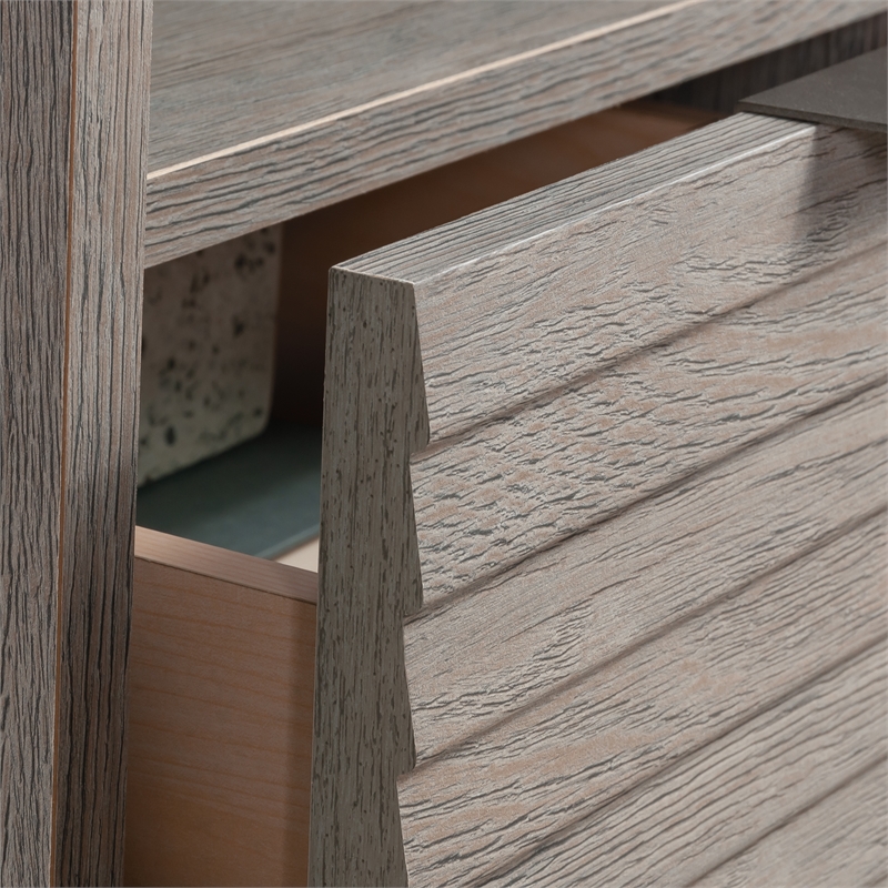 Pemberly Row Engineered Wood L-Shaped Desk in Ashen Oak Finish