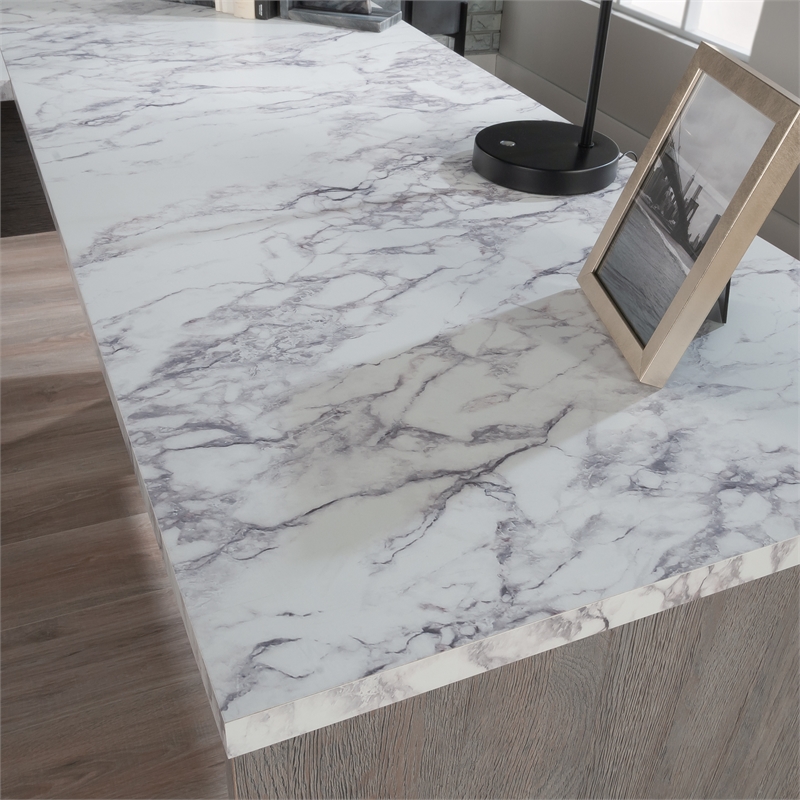 Pemberly Row Engineered Wood L-Shaped Desk in Ashen Oak Finish