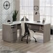 Pemberly Row Engineered Wood L-Shaped Desk in Ashen Oak Finish