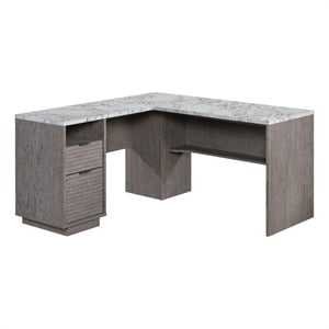 Pemberly Row Engineered Wood L-Shaped Desk in Ashen Oak Finish