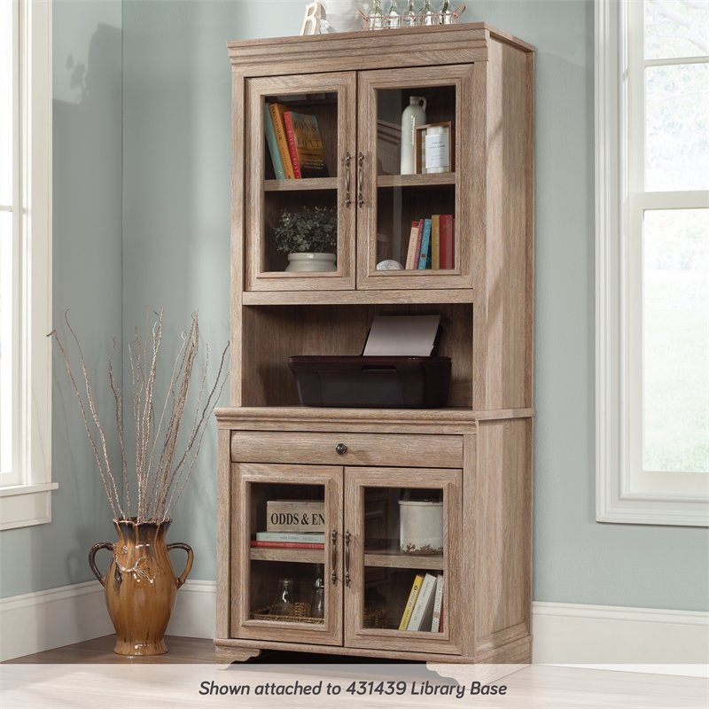 Pemberly Row Engineered Wood Library Hutch in Brushed Oak Finish