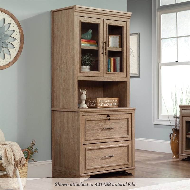 Pemberly Row Engineered Wood Library Hutch in Brushed Oak Finish