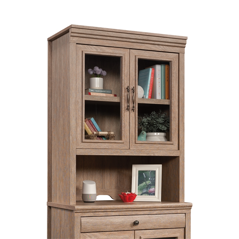Pemberly Row Engineered Wood Library Hutch in Brushed Oak Finish