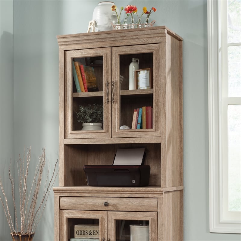 Pemberly Row Engineered Wood Library Hutch in Brushed Oak Finish