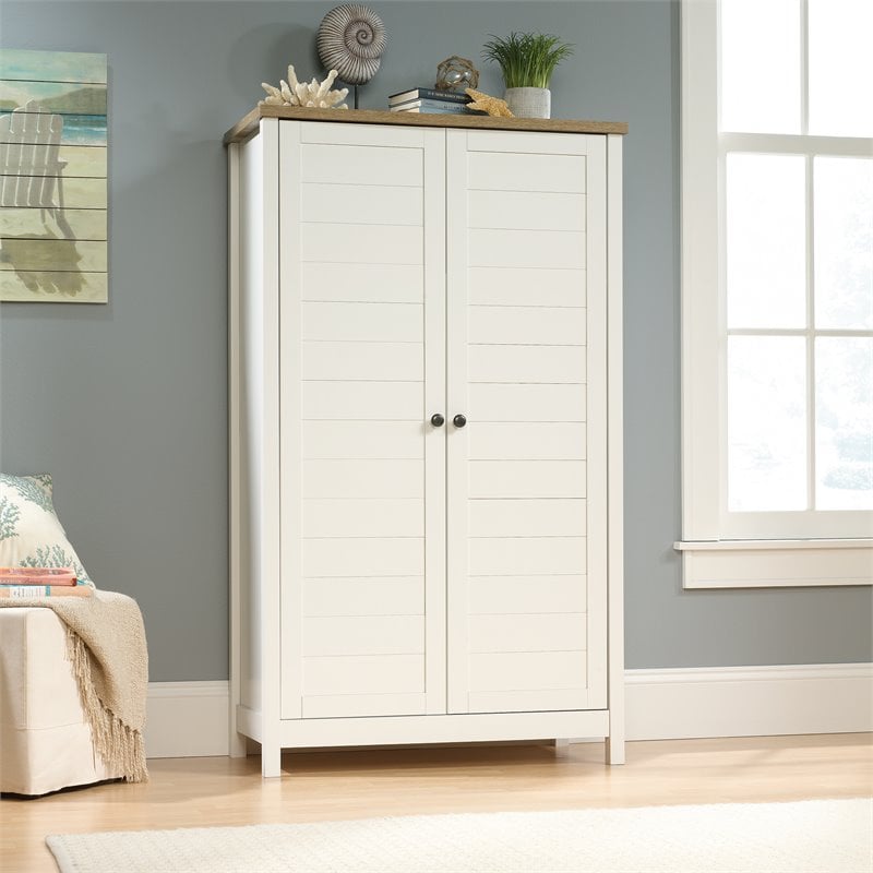 Pemberly Row Contemporary Tall Wood Storage Cabinet in Soft white