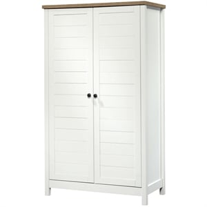 Pemberly Row Contemporary Tall Wood Storage Cabinet in Soft white