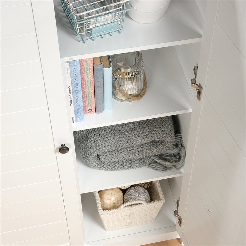 Pemberly Row Contemporary Tall Wood Storage Cabinet in Soft white