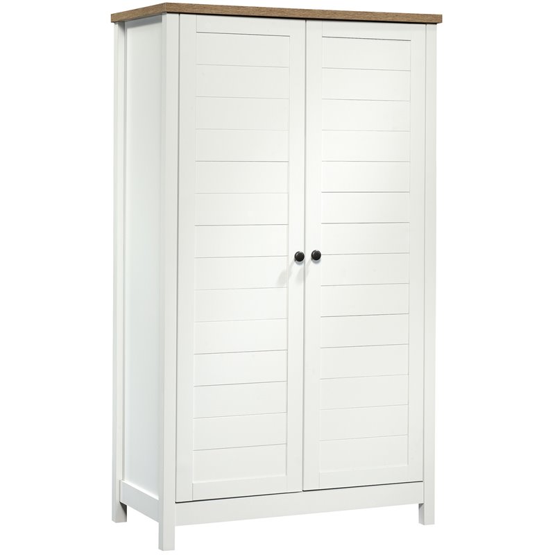 Pemberly Row Contemporary Tall Wood Storage Cabinet in Soft white