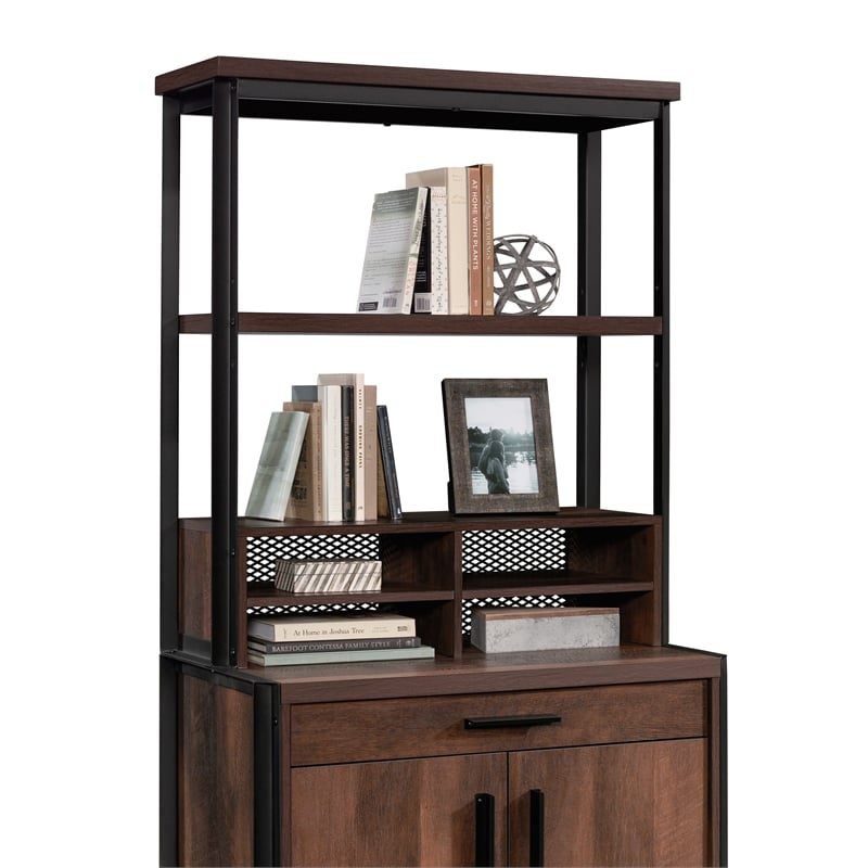 Pemberly Row Engineered Wood and Metal Utility Hutch in Barrel Oak