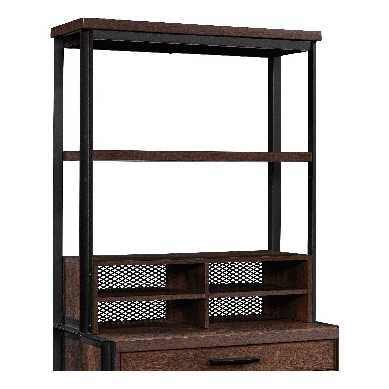 Pemberly Row Engineered Wood and Metal Utility Hutch in Barrel Oak