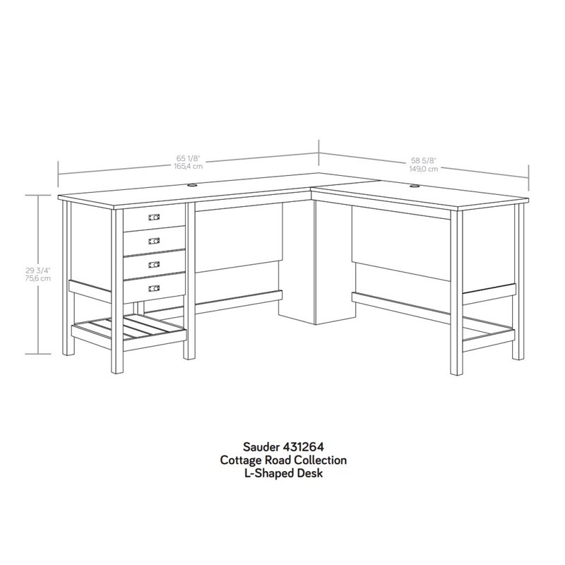 Pemberly Row Cottage Road Engineered Wood L-Shape Desk in Raven Oak