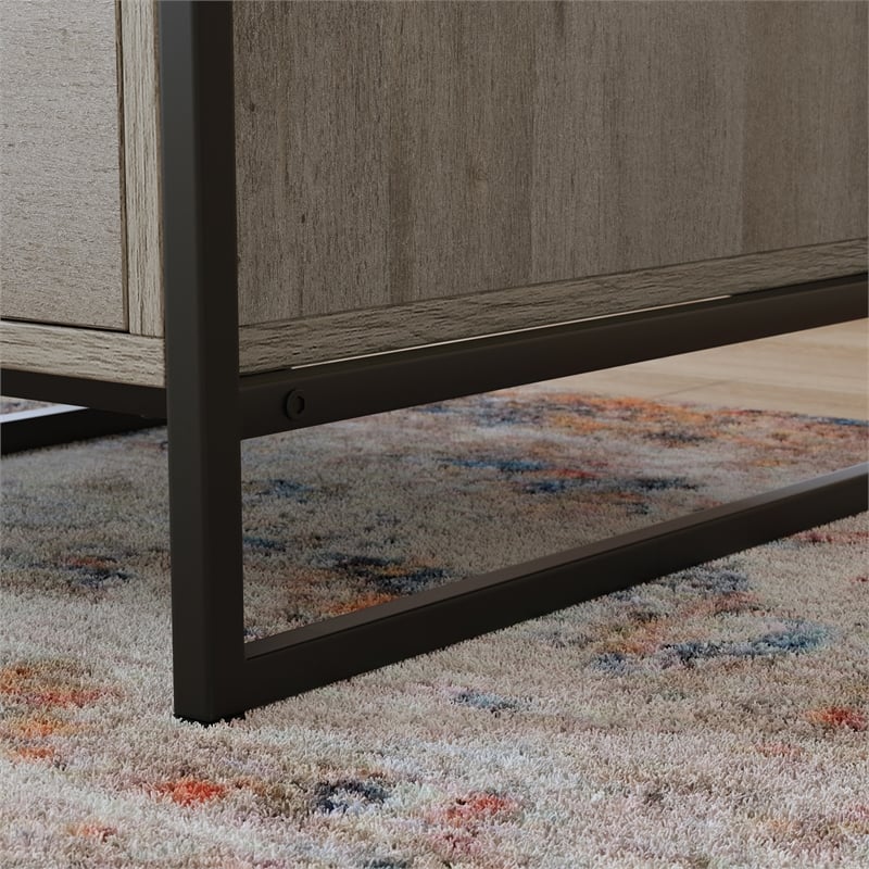 Pemberly Row Contemporary Engineered Wood/Metal L-Desk in Mystic Oak
