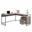 Pemberly Row Contemporary Engineered Wood/Metal L-Desk in Mystic Oak