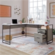 Pemberly Row Contemporary Engineered Wood/Metal L-Desk in Mystic Oak