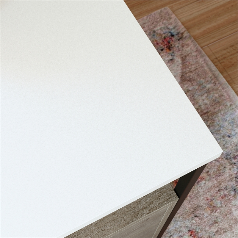 Pemberly Row Contemporary Engineered Wood/Metal L-Desk in Mystic Oak