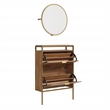 Pemberly Row Engineered Wood Shoe Organizer/Mirror in Natural Finish