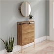Pemberly Row Engineered Wood Shoe Organizer/Mirror in Natural Finish