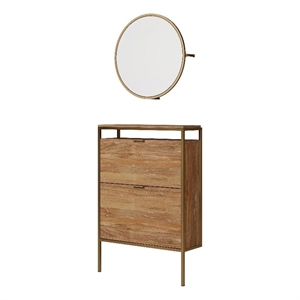 Pemberly Row Engineered Wood Shoe Organizer/Mirror in Natural Finish