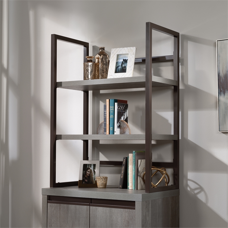 Pemberly Row Contemporary Engineered Wood Utility Hutch in Mystic Oak