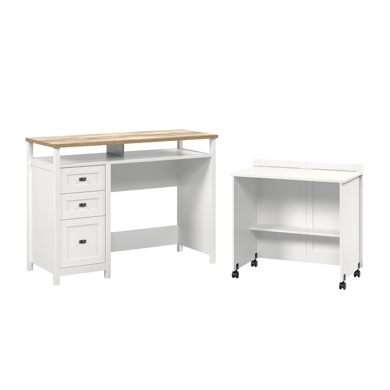 Pemberly Row Contemporary Engineered Wood Credenza Desk in White Finish