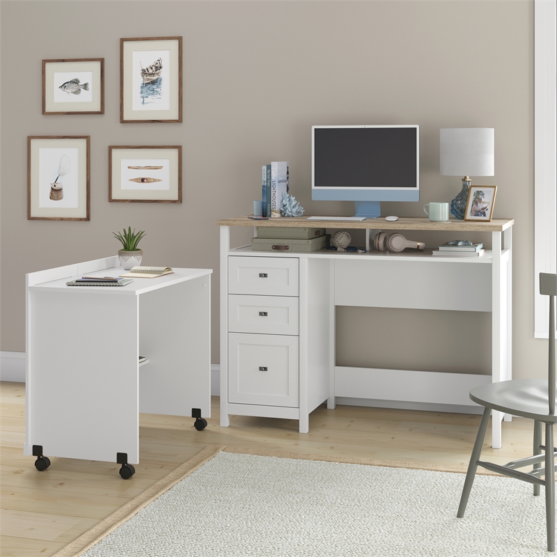 Pemberly Row Contemporary Engineered Wood Credenza Desk in White Finish