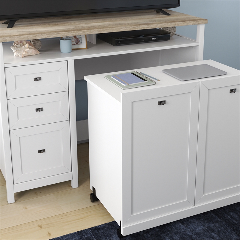 Pemberly Row Contemporary Engineered Wood Credenza Desk in White Finish