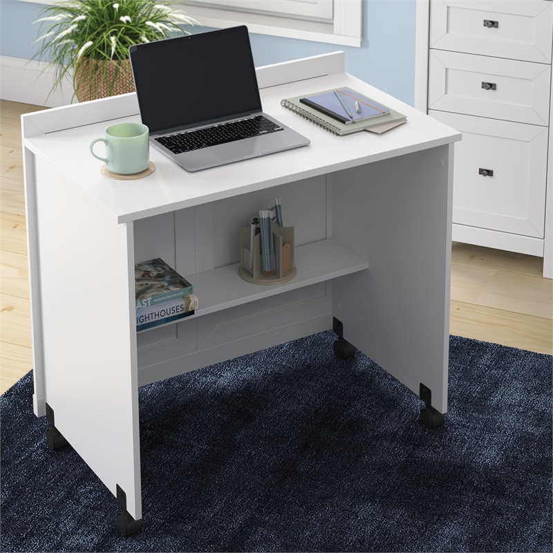 Pemberly Row Contemporary Engineered Wood Credenza Desk in White Finish