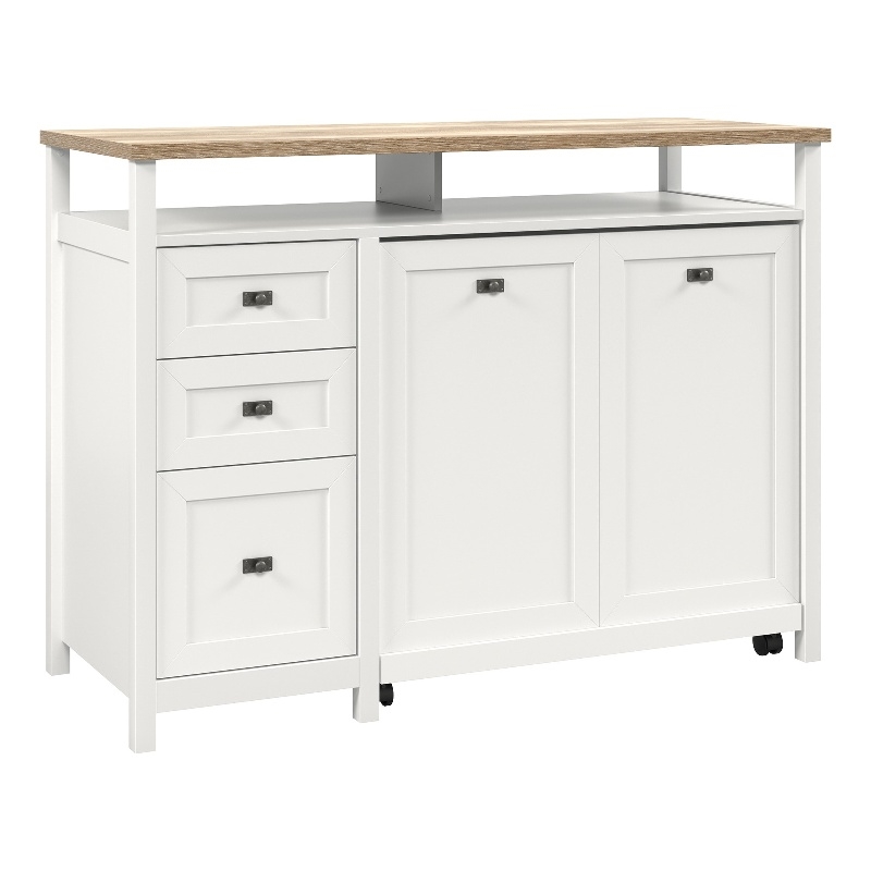 Pemberly Row Contemporary Engineered Wood Credenza Desk in White Finish