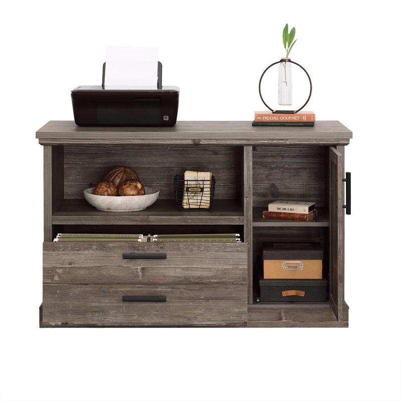 Pemberly Row Contemporary Engineered Wood Credenza in Pebble Pine/Brown