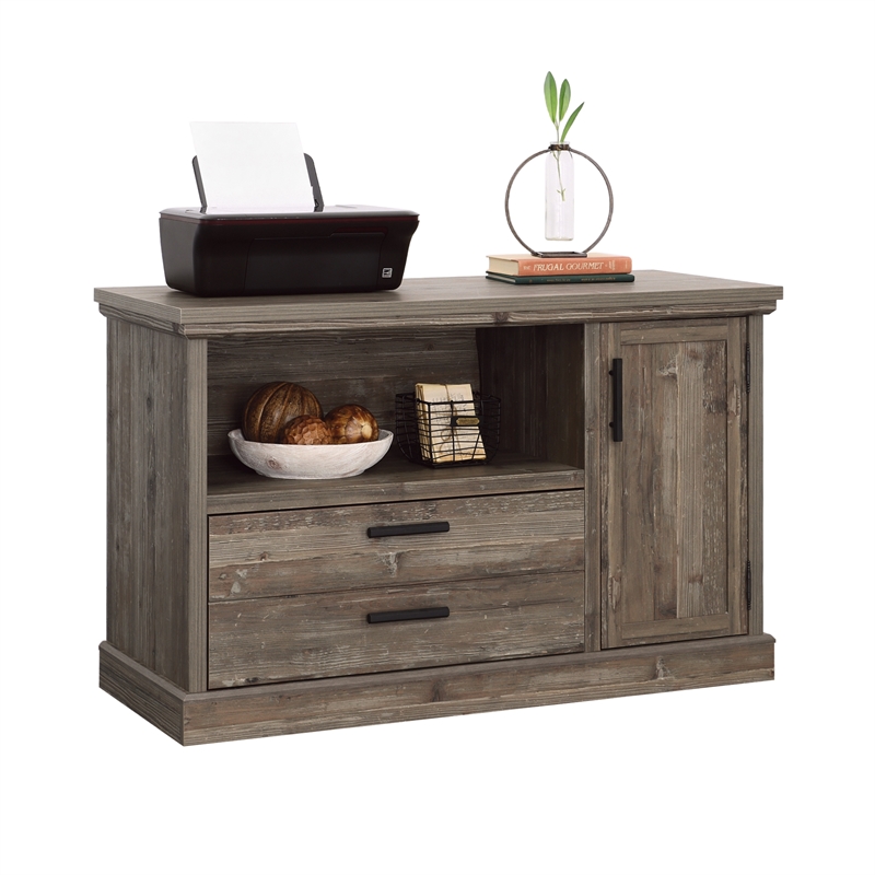 Pemberly Row Contemporary Engineered Wood Credenza in Pebble Pine/Brown