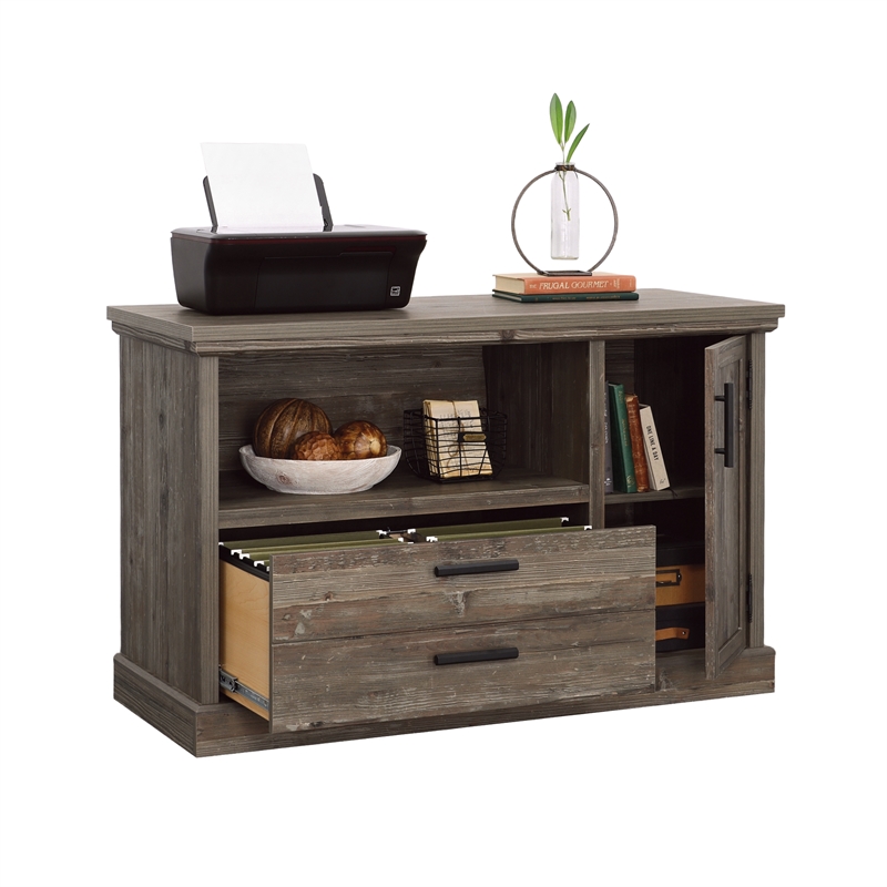Pemberly Row Contemporary Engineered Wood Credenza in Pebble Pine/Brown
